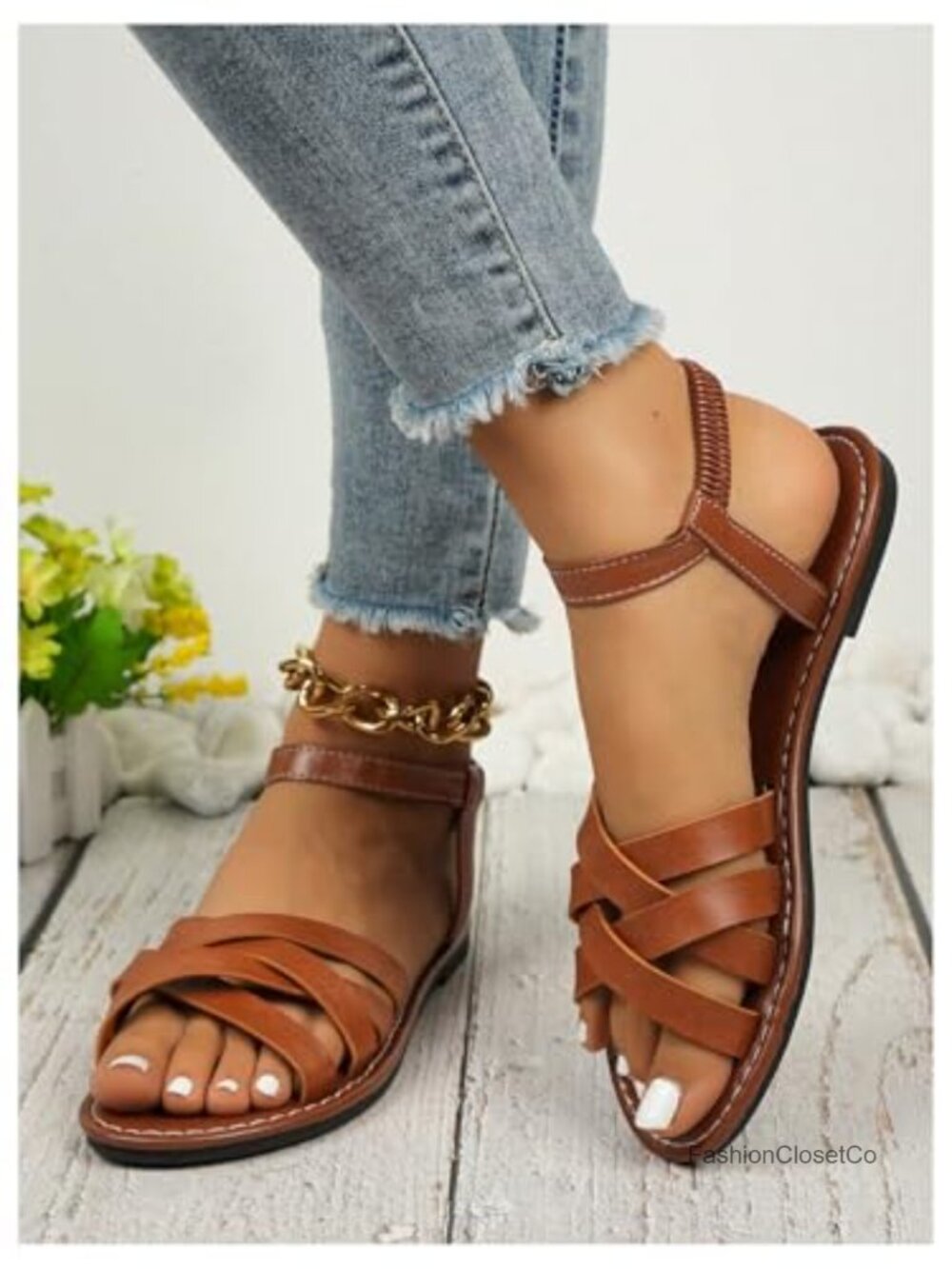 Flat Gladiator Sandals Criss Cross Strapy Dressy Open Toe Slides - Picture 2 of 5